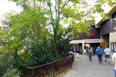 Tourists walk in the parkの写真素材
