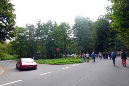 People walk along the road in Kaliningradの写真素材