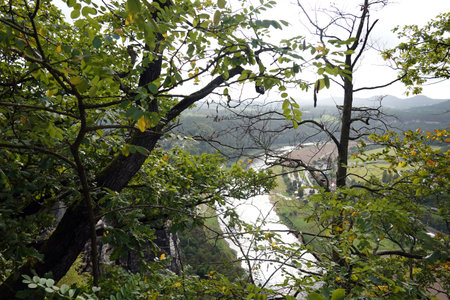 View of the river from the top of the mountain in autumn.の写真素材