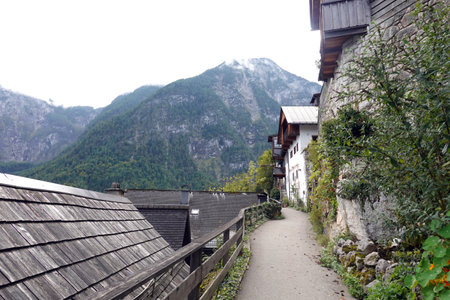View of Hallstatt village in Austria. Hallstatt is a village in the Austrian Alps.の写真素材