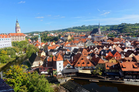 Panoramic view of Cesky Krumlov, Czech Republicの写真素材