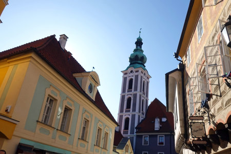 Architecture of the old town of Cesky Krumlov, Czech Republicの写真素材
