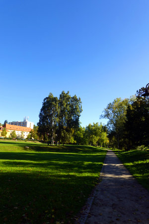 Park in the city center of Vilnius, Lithuania on a sunny day.の写真素材