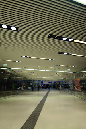 Interior of a modern airport, closeup photo with selective focusの写真素材