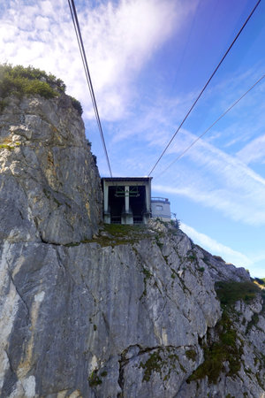 Cable car on the top of a mountain in the Swiss Alps