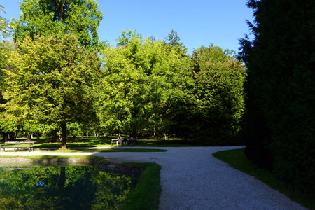 Park in the city of Ljubljana, Sloveniaの写真素材