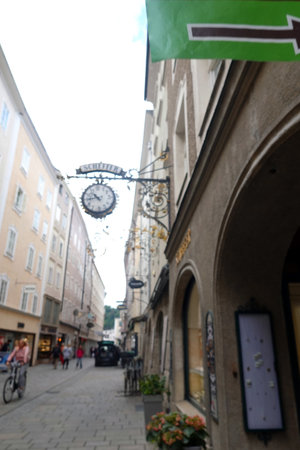 Blurred view of a street in Salzburg, Austria.の写真素材