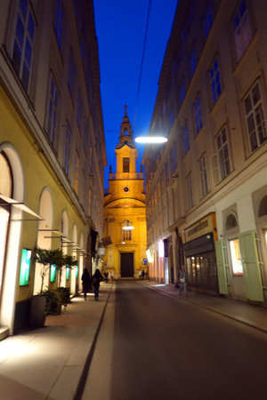 Streets of Ljubljana at night.の写真素材