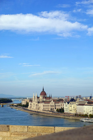 Hungarian Parliament Building and Danube River in Budapest, Hungary.の写真素材