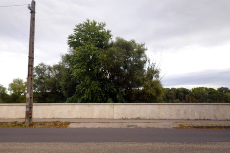 Parking lot with trees and cloudy sky in background, nature seriesの写真素材