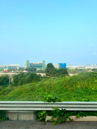 View of the road from the train to the airport in Shenzhen