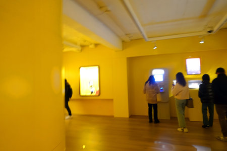 blurred image of people in the lobby of the shopping mall.の写真素材