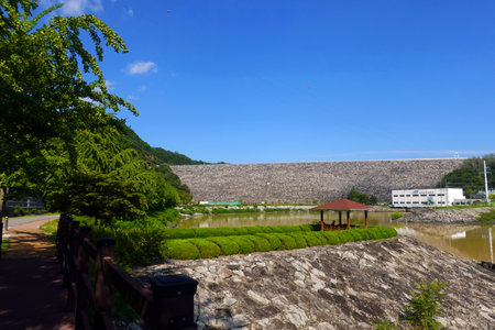 Landscape view of a dam in south korea Daegwallyeong\\"\"\""の写真素材