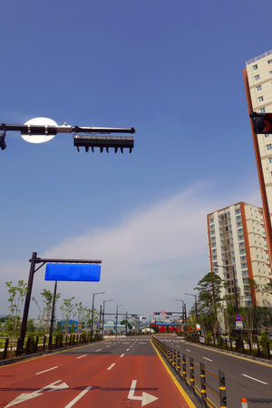 street light and blue sky in the city of Seoul, South Korea