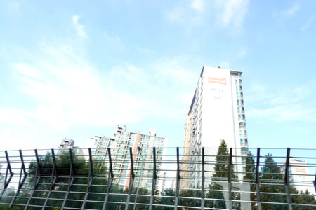 Residential buildings under construction in the city, closeup of photoの写真素材