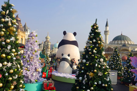Unidentified people visit Xmas theme park in Bangkok, Thailand.の写真素材