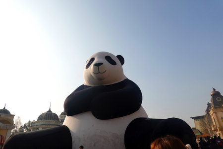 A giant panda statue in the park, closeup of photoの写真素材