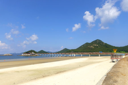 landscape of beach and sea with blue sky background, Thailand.の写真素材