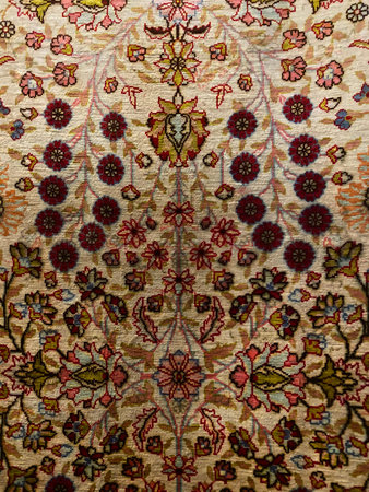 Colorful oriental carpet with floral ornament. Textile background.の写真素材
