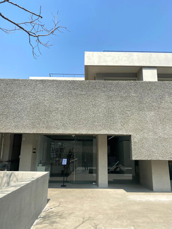Modern architecture of a house, close-up view of the facade