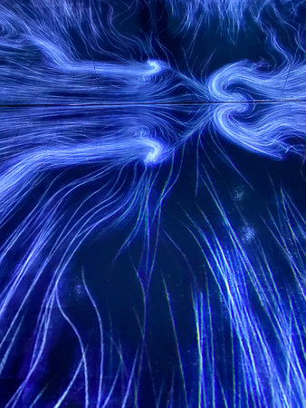 Abstract blue background with lines and waves. Fractal art. Digital painting.の写真素材