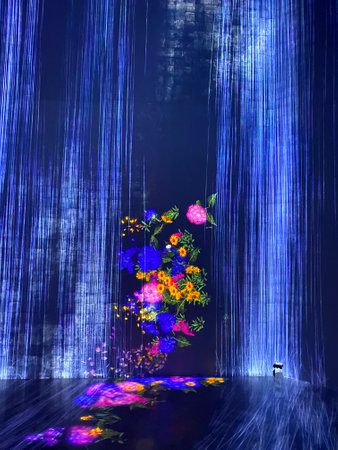 Colorful flowers in a night scene, closeup of photo.の写真素材