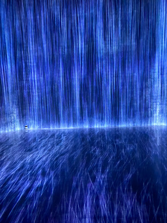 abstract scene of blue light and water with some motion blur on itの写真素材