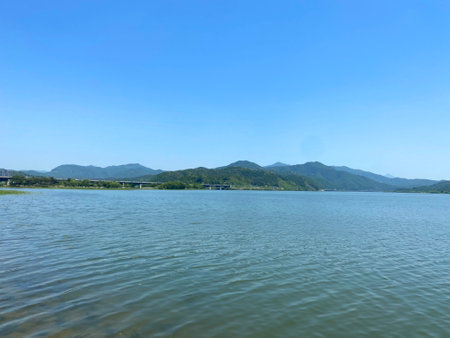 landscape view of Mae Ngat Somboon Chon damの写真素材