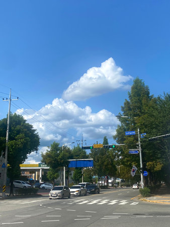 View of the road in the city of Orenburg, Russia.