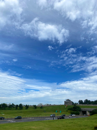 Clouds and blue sky over the road in rural area of Thailand.