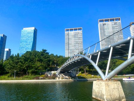 Bridge and modern buildings in Seoul, South Korea. Seoul is the capital of South Korea.の写真素材