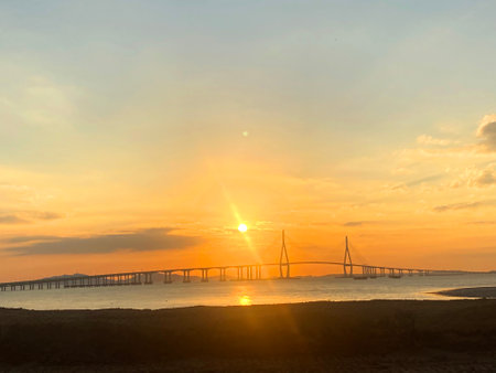 Sunset over the San Francisco Bay Bridge, California, USA.の写真素材