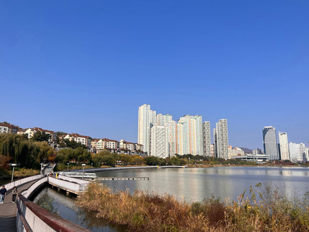 Urban landscape in the autumn, closeup of photo, China.