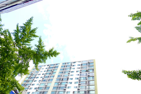 high rise building in hongkong,china,blue sky