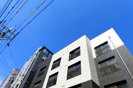 Residential buildings and blue sky in Tokyo, Japan, Europe.