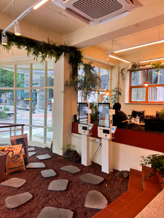 The interior of a cafe in Moscow.