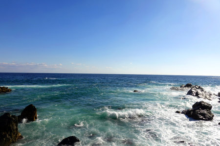 Beautiful seascape with azure sea and blue sky.の写真素材