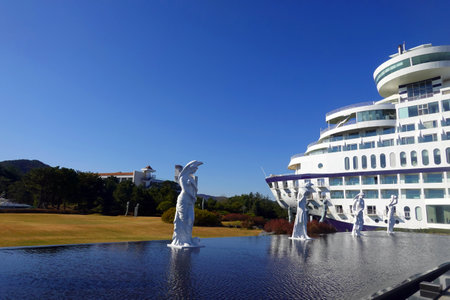 Luxury cruise ship in the port of Sochi, Russia.の写真素材
