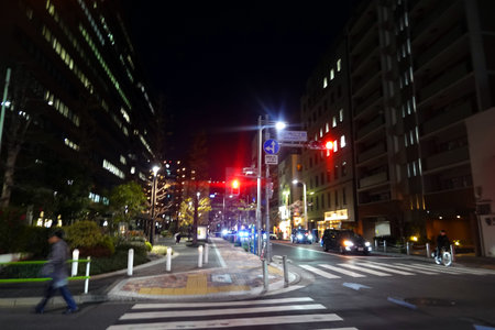 Tokyo streets at night. Tokyo is the capital and largest city of Japan.の写真素材