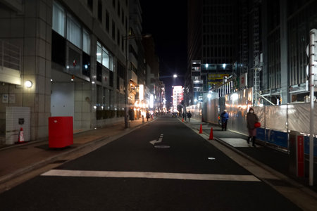 Unidentified people walk in Tokyo at night. Tokyo is the capital of Japan.の写真素材