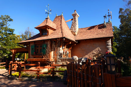 Traditional Ukrainian wooden house in Kiev, Ukraineの写真素材