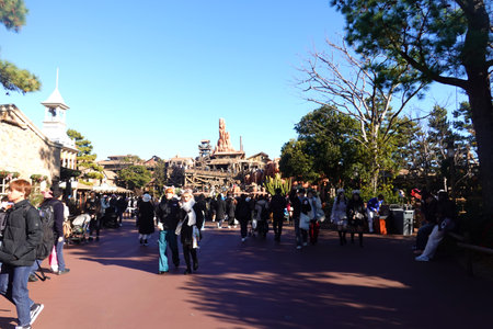 Tourists visiting the famous Park Guell in Barcelona, Spainの写真素材