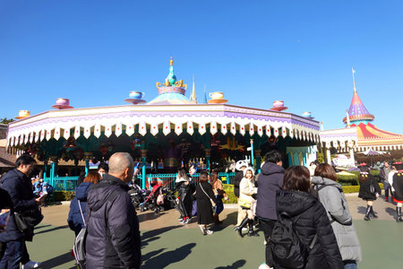 Unidentified people visit the theme park in San Francisco, CA, USA.の写真素材