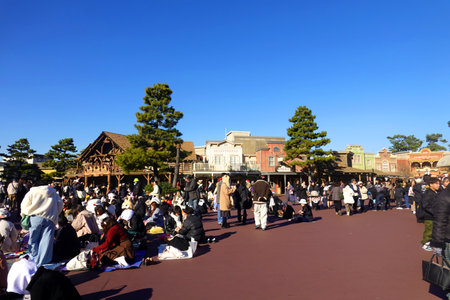Unidentified people attending a religious ceremony in Tokyo, Japanの写真素材