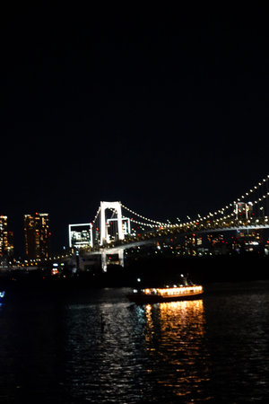 Night view of the Rainbow Bridge and Rainbow Bridge in Tokyo, Japanの写真素材