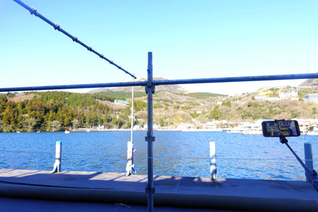 View of the coast from the deck of a cruise ship on the sea