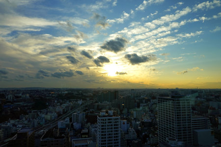 Sunset in Bangkok, Thailand. Cityscape of Bangkok, Thailand.の写真素材