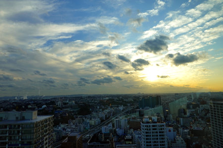 Sunset in the city of Bangkok, Thailand. View from the top of the building.の写真素材