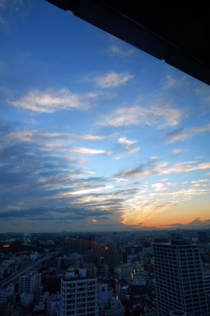 Clouds in the sky over the city of Tokyo, Japan.の写真素材
