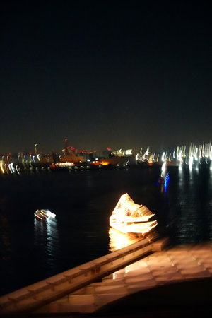 Night view of the ship in the port of Odessa, Ukraineの写真素材